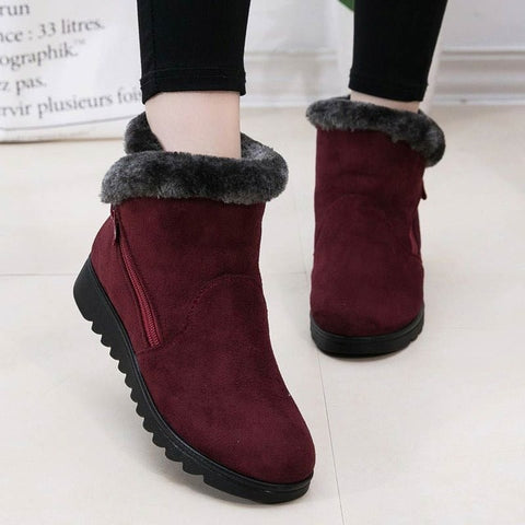 Suede sneakers women snow boots 2019 solid flat with plush warm snow boots women zipper casual shoes woman winter ankle boots