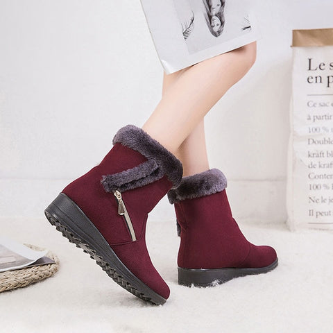 Suede sneakers women snow boots 2019 solid flat with plush warm snow boots women zipper casual shoes woman winter ankle boots