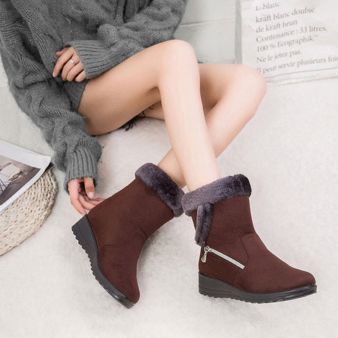 Suede sneakers women snow boots 2019 solid flat with plush warm snow boots women zipper casual shoes woman winter ankle boots