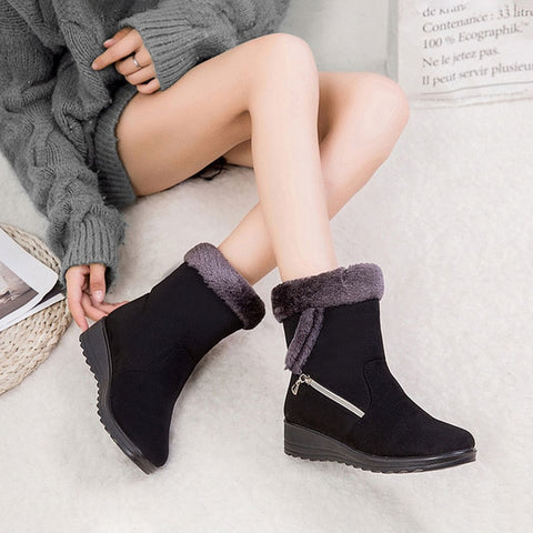 Suede sneakers women snow boots 2019 solid flat with plush warm snow boots women zipper casual shoes woman winter ankle boots