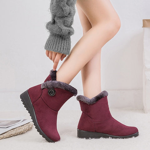 Suede sneakers women snow boots 2019 solid flat with plush warm snow boots women zipper casual shoes woman winter ankle boots