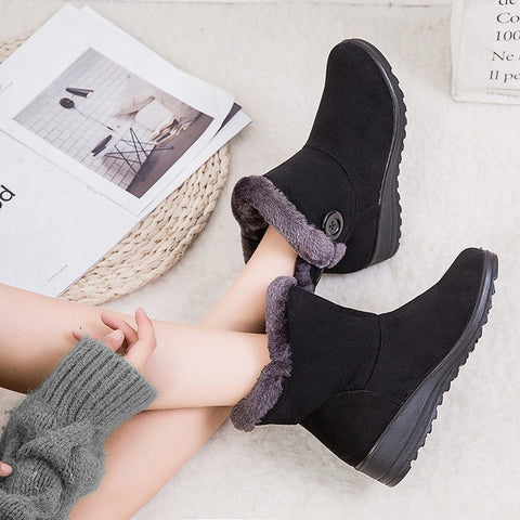 Suede sneakers women snow boots 2019 solid flat with plush warm snow boots women zipper casual shoes woman winter ankle boots