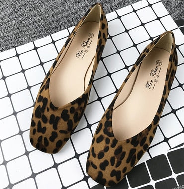 Lady Rome Style Leopard p Plus size 12 11 44 No Heels Square toe shoes Women Soft Sole Slip-on Breathable Brown White Printing