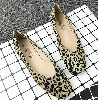 Lady Rome Style Leopard p Plus size 12 11 44 No Heels Square toe shoes Women Soft Sole Slip-on Breathable Brown White Printing