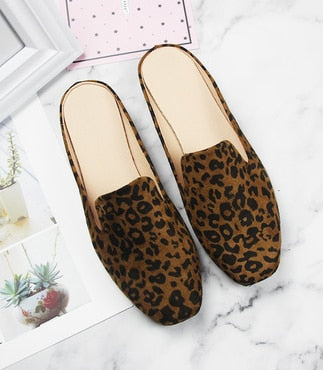 Lady Rome Style Leopard p Plus size 12 11 44 No Heels Square toe shoes Women Soft Sole Slip-on Breathable Brown White Printing