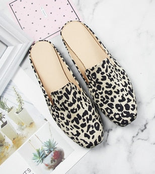Lady Rome Style Leopard p Plus size 12 11 44 No Heels Square toe shoes Women Soft Sole Slip-on Breathable Brown White Printing
