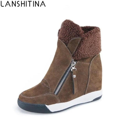 2019 Fashion Women Casual Shoes Winter Platform Wedge Ankle Boots Height Increasing Flock Sneakers Warm Fur Zipper Snow Boots