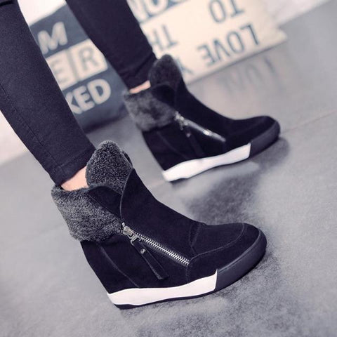 2019 Fashion Women Casual Shoes Winter Platform Wedge Ankle Boots Height Increasing Flock Sneakers Warm Fur Zipper Snow Boots