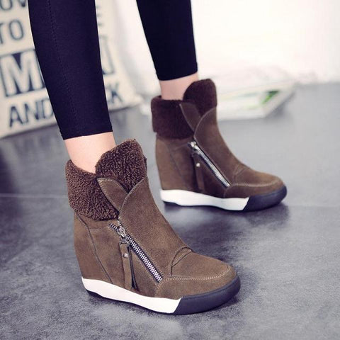 2019 Fashion Women Casual Shoes Winter Platform Wedge Ankle Boots Height Increasing Flock Sneakers Warm Fur Zipper Snow Boots