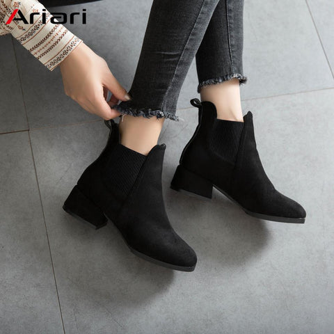 Ariari 2019 New Autumn Women Boots Fashion Round Toe Flock Female Booties Non-slip Wear-resistant Women Casual Shoes Best Gift