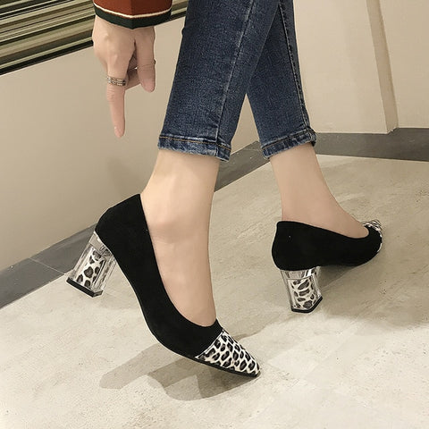 High-heeled Women's Low-heeled 3cm Middle-aged Mother's Single Shoes Leather New Spring And Autumn Shallow Round Head Comforta