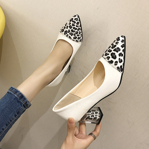 High-heeled Women's Low-heeled 3cm Middle-aged Mother's Single Shoes Leather New Spring And Autumn Shallow Round Head Comforta