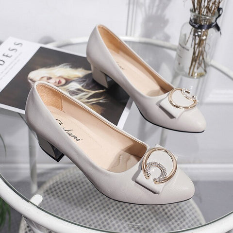 High-heeled Women's Low-heeled 3cm Middle-aged Mother's Single Shoes Leather New Spring And Autumn Shallow Round Head Comforta