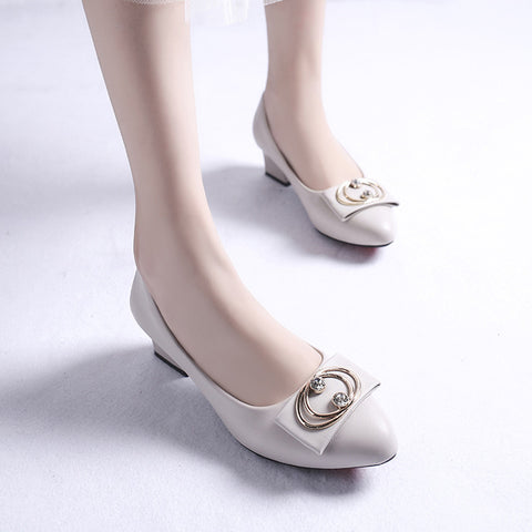 High-heeled Women's Low-heeled 3cm Middle-aged Mother's Single Shoes Leather New Spring And Autumn Shallow Round Head Comforta