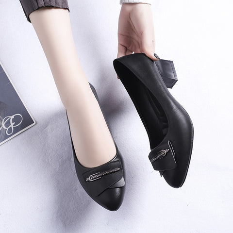 High-heeled Women's Low-heeled 3cm Middle-aged Mother's Single Shoes Leather New Spring And Autumn Shallow Round Head Comforta