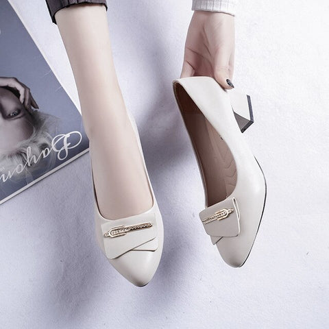 High-heeled Women's Low-heeled 3cm Middle-aged Mother's Single Shoes Leather New Spring And Autumn Shallow Round Head Comforta