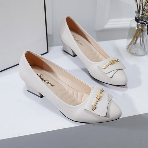 High-heeled Women's Low-heeled 3cm Middle-aged Mother's Single Shoes Leather New Spring And Autumn Shallow Round Head Comforta