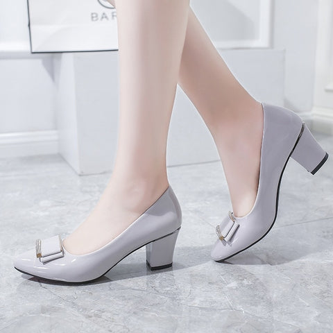 High-heeled Women's Low-heeled 3cm Middle-aged Mother's Single Shoes Leather New Spring And Autumn Shallow Round Head Comforta