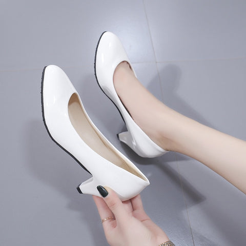 High-heeled Women's Low-heeled 3cm Middle-aged Mother's Single Shoes Leather New Spring And Autumn Shallow Round Head Comforta