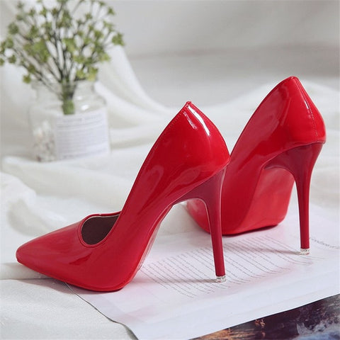 2019 Hot Sell Classic Women Shoes Pointed Toe Pumps Patent Leather Dress high Heels Boat Wedding Zapatos Mujer Red Wedding