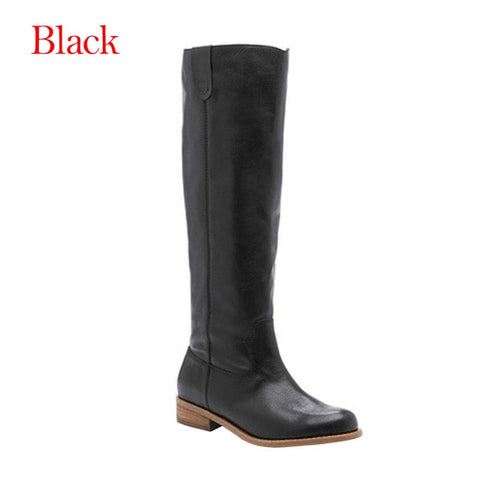 Oeak Boots Women Knee-high Boots Long Boots leather Low heel shoes Woman  Autumn Winter boots Ladies Shoes Large Size 35-43