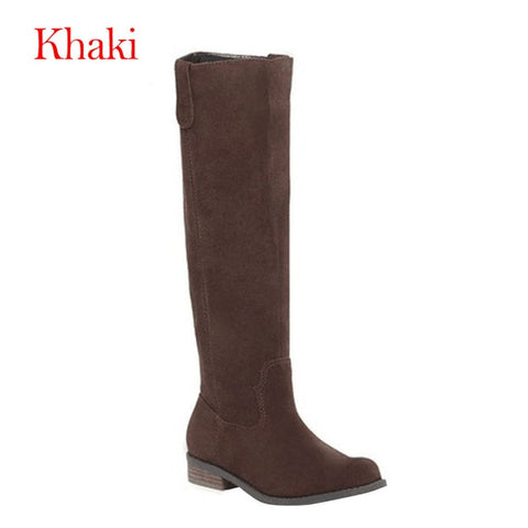 Oeak Boots Women Knee-high Boots Long Boots leather Low heel shoes Woman  Autumn Winter boots Ladies Shoes Large Size 35-43