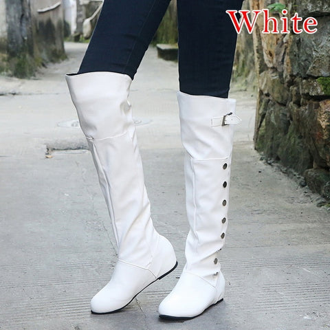 Oeak Boots Women Knee-high Boots Long Boots leather Low heel shoes Woman  Autumn Winter boots Ladies Shoes Large Size 35-43