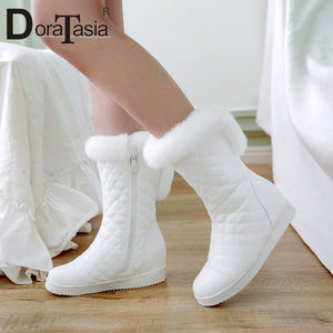 DoraTasia New Popular Women Snow Boots Faux Fur Increased Heels Warm Fur Inside Solid Winter Boots Female Shoes Woman 31-41