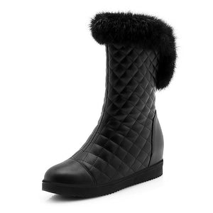 DoraTasia New Popular Women Snow Boots Faux Fur Increased Heels Warm Fur Inside Solid Winter Boots Female Shoes Woman 31-41