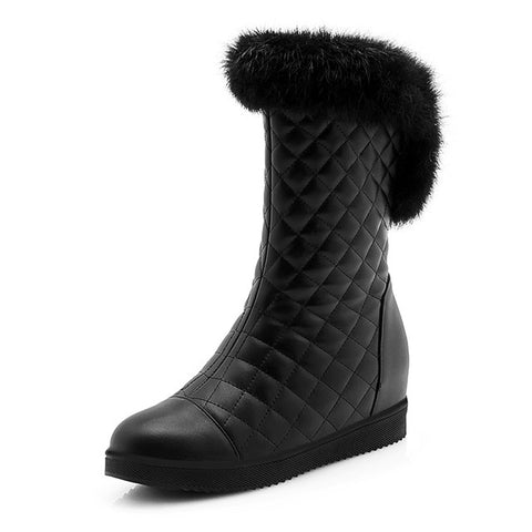 DoraTasia New Popular Women Snow Boots Faux Fur Increased Heels Warm Fur Inside Solid Winter Boots Female Shoes Woman 31-41