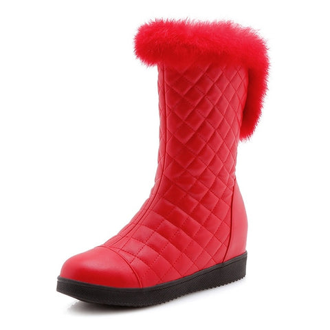 DoraTasia New Popular Women Snow Boots Faux Fur Increased Heels Warm Fur Inside Solid Winter Boots Female Shoes Woman 31-41