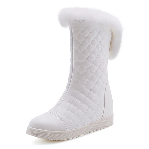 DoraTasia New Popular Women Snow Boots Faux Fur Increased Heels Warm Fur Inside Solid Winter Boots Female Shoes Woman 31-41