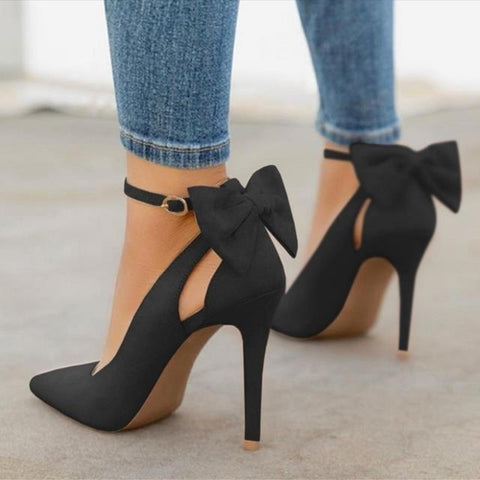 2019 New women high heels bow pumps sexy stiletto pointed toe fashion party pumps ladies wedding shoes zapatos mujer