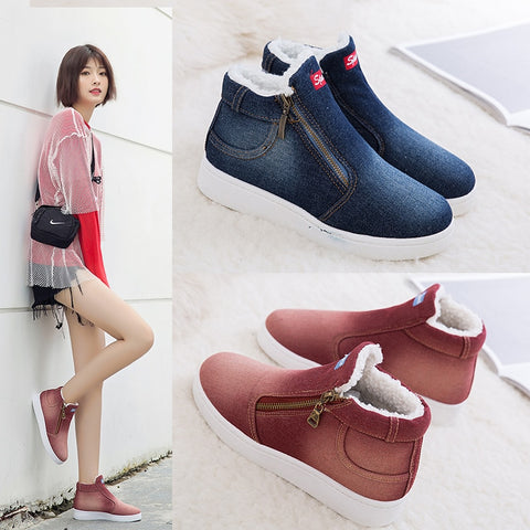 Women Ankle Boots Warm Plush Winter Shoes Woman Casual Sneakers Cowboy Plush Size Female Snow Boots Ladies Botas Mujer SH09162