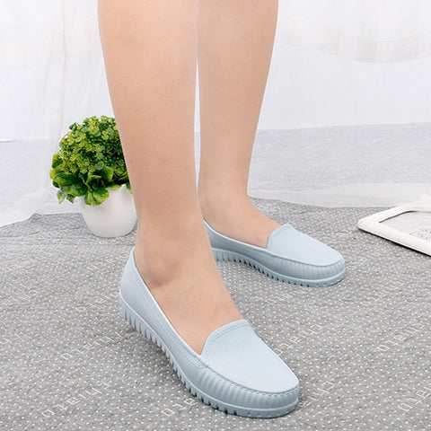 Women Rain Shoes 2019 Summer PVC Waterproof Flat Shoe For Woman Candy Color Rain Shoe Non-Slip Casual Female Shoes Spring Flats