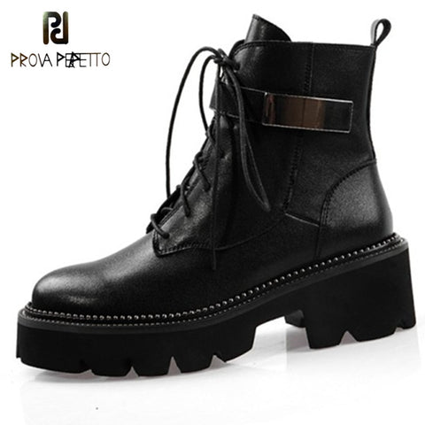 Prova Perfetto 2019 Genuine Leather Boots Women Shoes Motorcycle Ankle Boots For Women Platform Autumn Winter Boots Rain Boots