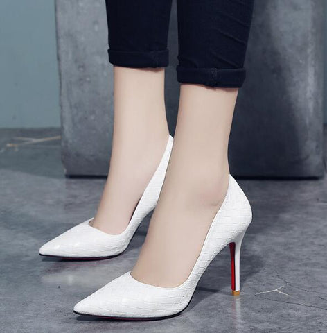 QSR 10CM Pumps Women White girl high heel women's fine with Women's shoes new pointed black fresh princess shoes