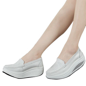 QSR spring genuine leather mother casual woman shoes swing shoes white nurse shoes slip-resistant plus size platform