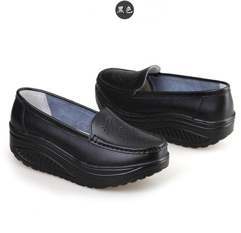 QSR spring genuine leather mother casual woman shoes swing shoes white nurse shoes slip-resistant plus size platform