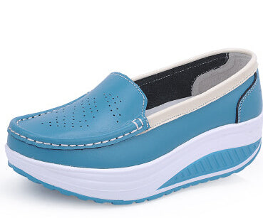 QSR spring genuine leather mother casual woman shoes swing shoes white nurse shoes slip-resistant plus size platform