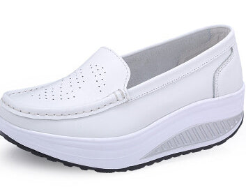 QSR spring genuine leather mother casual woman shoes swing shoes white nurse shoes slip-resistant plus size platform