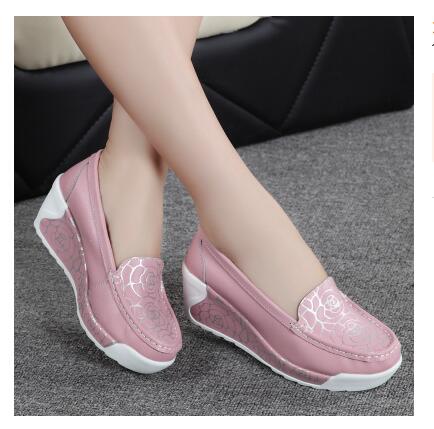 QSR spring genuine leather mother casual woman shoes swing shoes white nurse shoes slip-resistant plus size platform