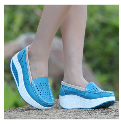 QSR spring genuine leather mother casual woman shoes swing shoes white nurse shoes slip-resistant plus size platform