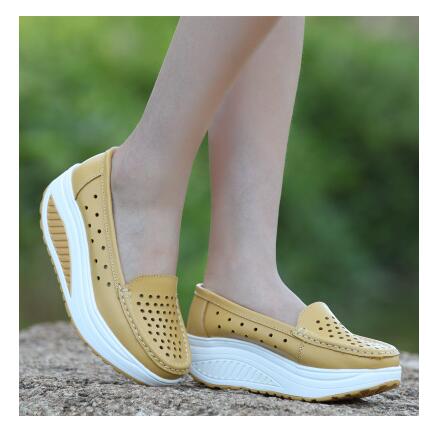 QSR spring genuine leather mother casual woman shoes swing shoes white nurse shoes slip-resistant plus size platform