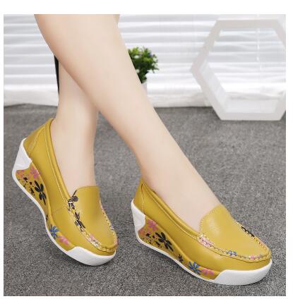 QSR spring genuine leather mother casual woman shoes swing shoes white nurse shoes slip-resistant plus size platform