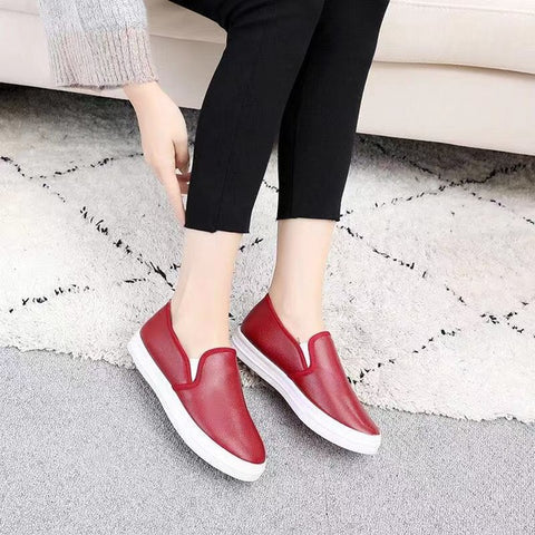 Black Platform Shoes Woman College Style Winter Keep Warm Casual Loafers Leather Shoes Slip-On Ladies Flats Platform Shoes