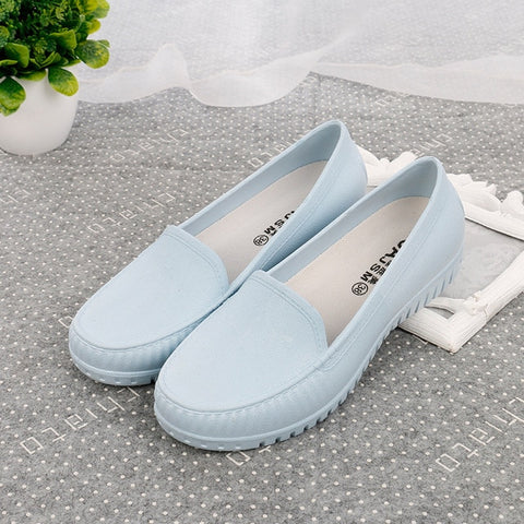 QSR Nurse shoes white female flat bottom pregnant women casual waterproof non-slip peas shoes black work shoes