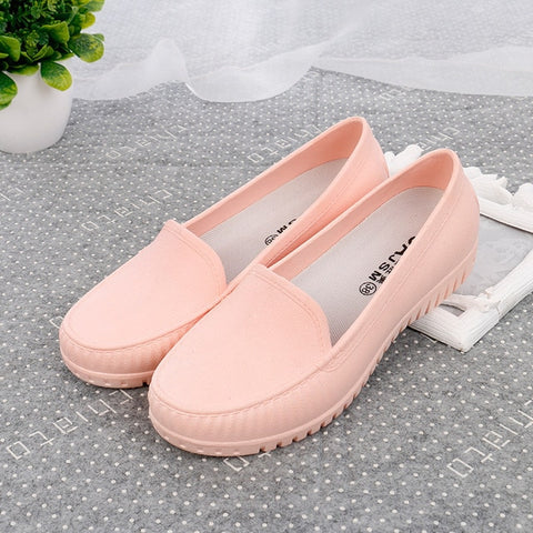 QSR Nurse shoes white female flat bottom pregnant women casual waterproof non-slip peas shoes black work shoes