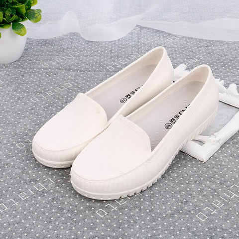 QSR Nurse shoes white female flat bottom pregnant women casual waterproof non-slip peas shoes black work shoes