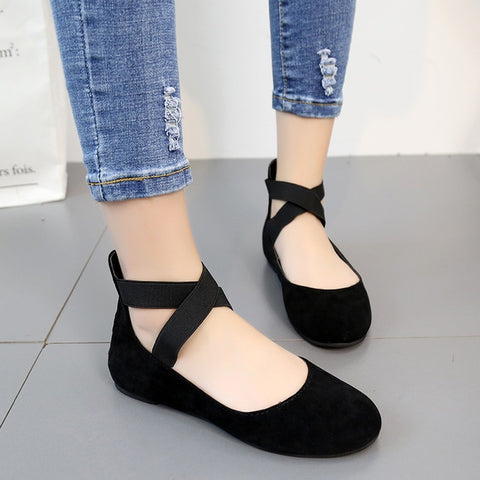 Women Plus Size Flat Shoes Pointed Toe Flock Buckle Strap Female Casual Solid Footwear 2018 Autumn Sexy Comfortable Ladies Flats